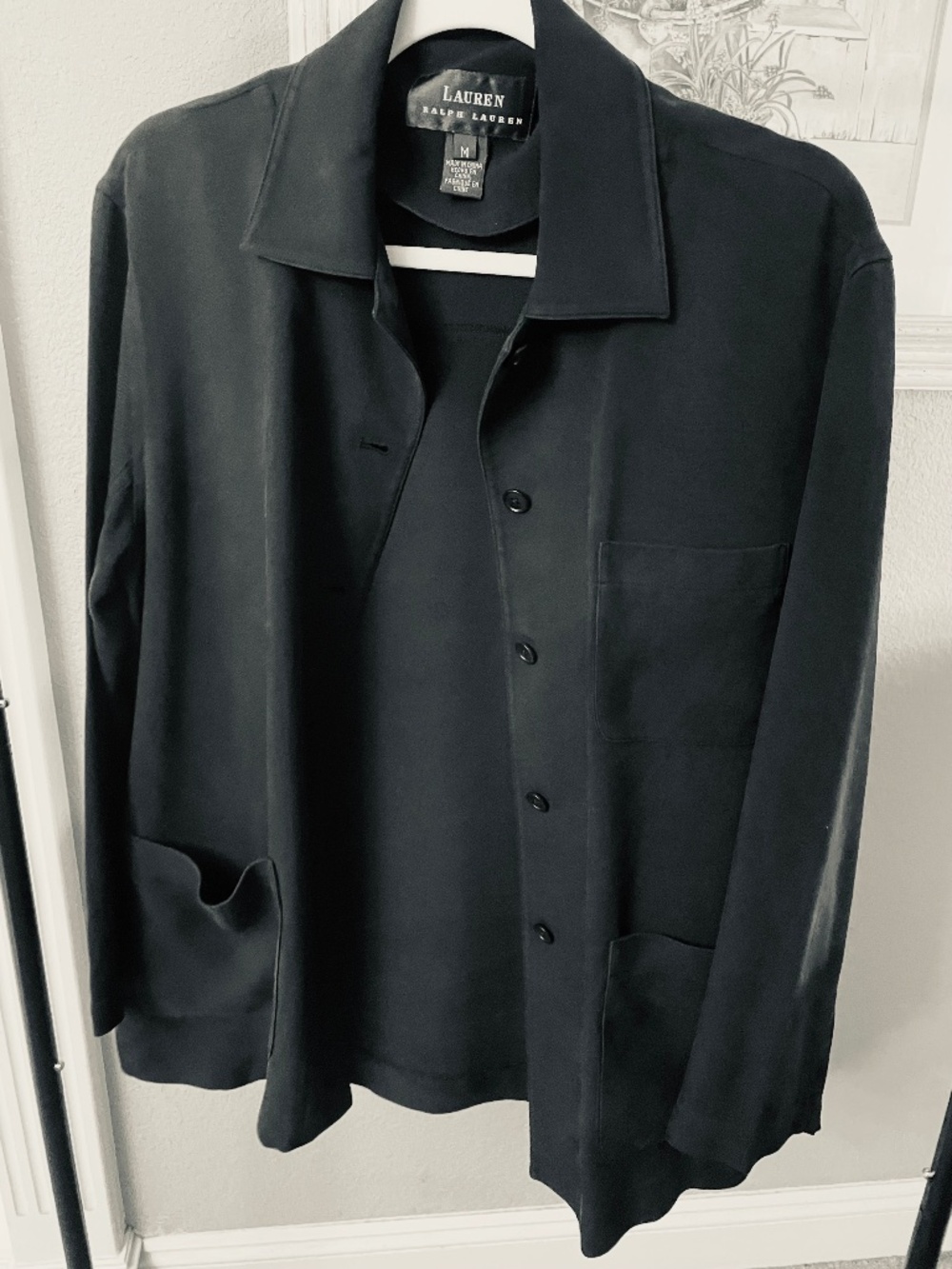 Vintage Lauren Ralph Lauren 100% Silk Shirt Jacket Chore Overshirt Black Medium